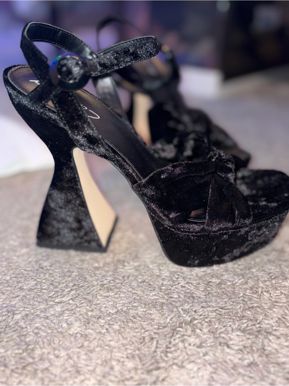🖤 Circus NY by Sam Edelman "Audrea" Crushed Velvet Platform Sandals 8.5 - Picture 10 of 14
